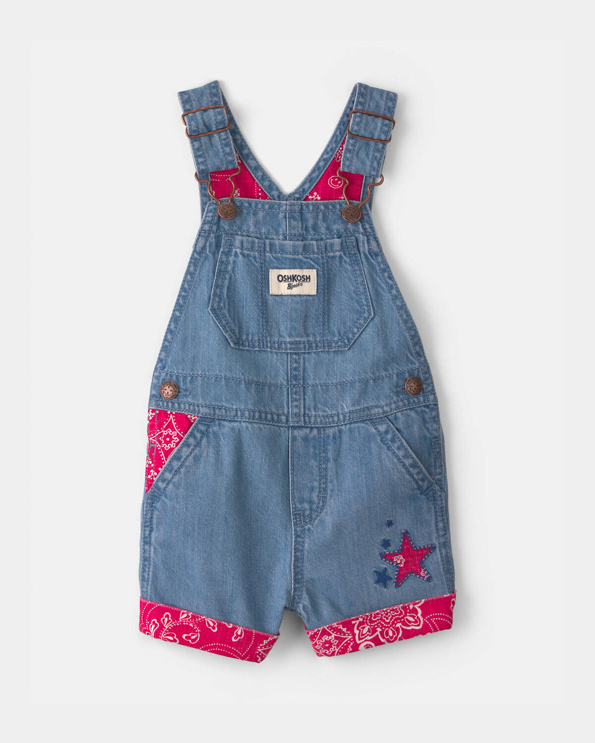 Baby Girl Bandana Denim Shortall - Medium Wash | Carter's Inc