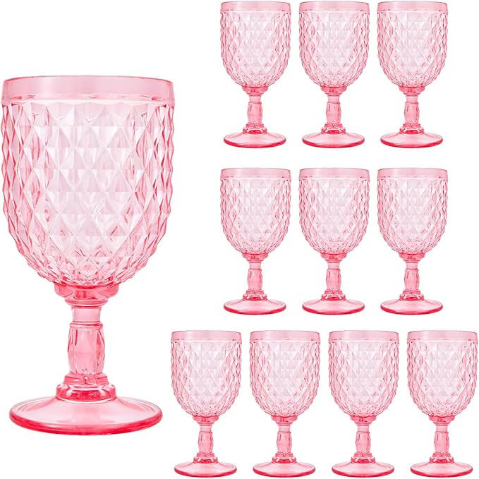 10 Pcs Pink Plastic Wine Glasses,Plastic Goblets for Parties, Sturdy and Durable Wine Glasses Can... | Amazon (US)