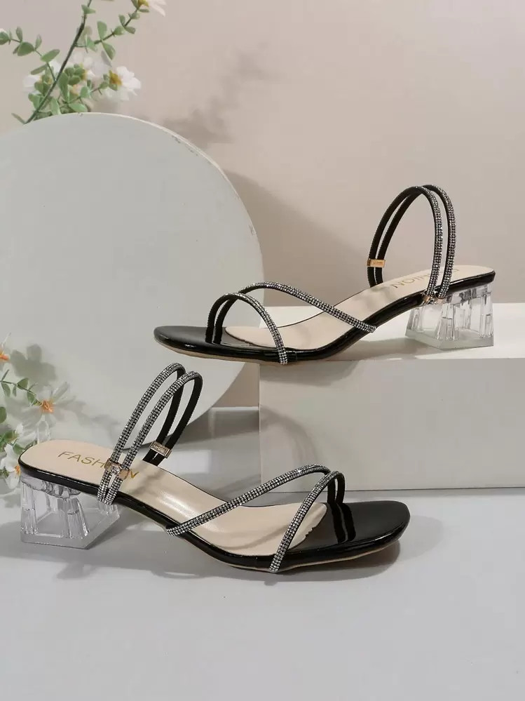 Women's Elegant & Fashionable Crystal Stiletto High Heel Sandals With Rhinestone & Sparkling Deta... | SHEIN