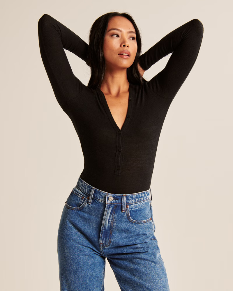 Women's Long-Sleeve Cozy Henley Bodysuit | Women's Tops | Abercrombie.com | Abercrombie & Fitch (US)
