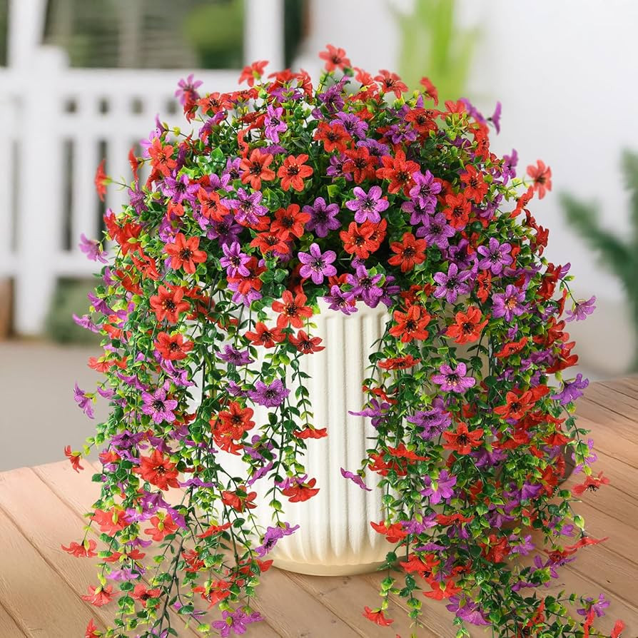Artificial Hanging Flowers Plants for Outdoor Spring Summer Decoration,2 PCS Faux Silk Daisy with... | Amazon (US)