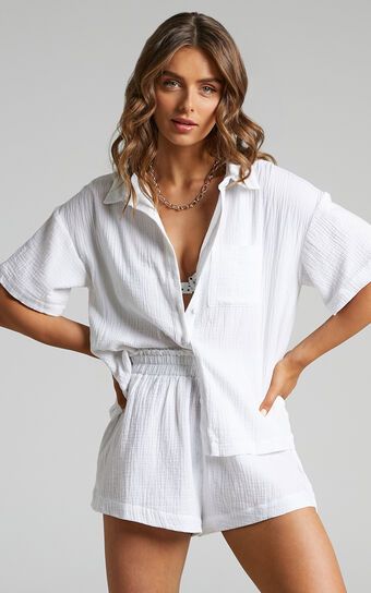 Donita Top - Button Up Shirt Top in White | Showpo (ANZ)