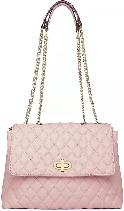 ER.Roulour Quilted Purses for Women, Medium Quilted Shoulder Bag, Flap Turnlock Soft Vegan Leathe... | Amazon (US)