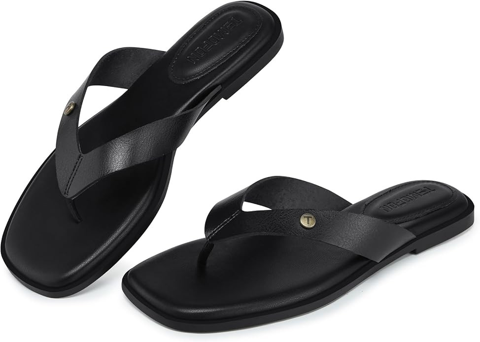 TEMOFON Flip Flops for Women Dressy: Comfortable Flat Tong Sandals 2026 Slip on Summer Casual Bea... | Amazon (US)