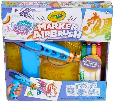 Crayola Marker Airbrush Spray Art Kit, Battery-Powered Sprayer with 8 Washable Markers & 5 Stenci... | Amazon (US)