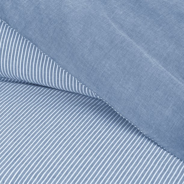 Gap Home Yarn Dyed Washed Chambray Stripe Reversible Organic Cotton Comforter Set, Full/Queen, Bl... | Walmart (US)