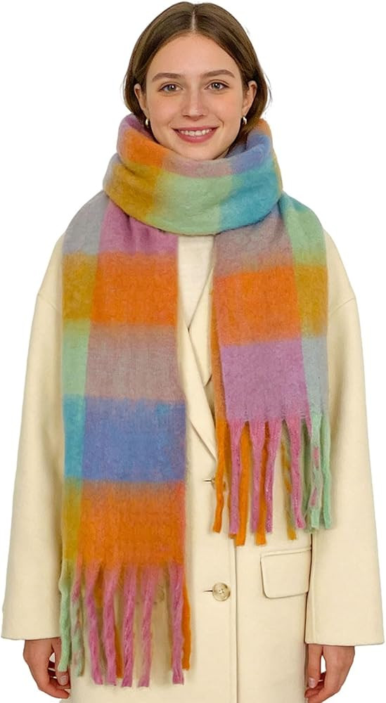 SHOHOKU Large Chunky Plaid Scarf Coloured Checked Oversized Scarf Tassel Soft Fall Winter Thick W... | Amazon (US)