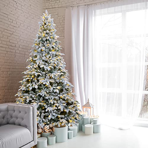 ELONG HOME Flocked Christmas Tree, 6ft Christmas Tree Prelit, UL Listed 10 Modes Colorful Lights 1700 Tips Realistic Christmas Tree with Sturdy Metal Stand | Amazon (US)