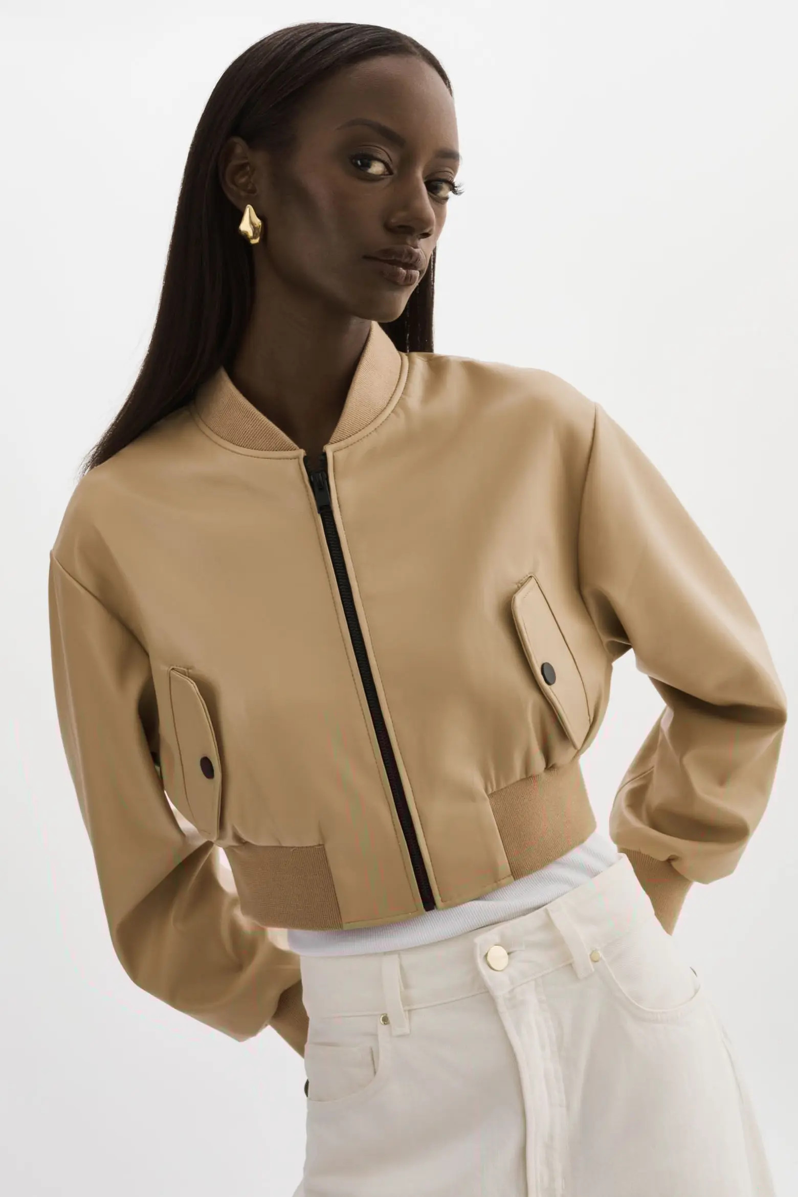 EVELIN | Cropped Faux Leather Bomber Jacket (Women) | Nordstrom | Nordstrom