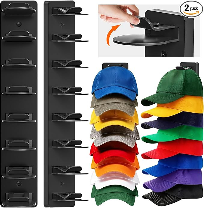 Vocanoe Hat Organizer for Baseball Caps, 2 Pack Hat Rack for Wall Strong Adhesive Hold up to 16 H... | Amazon (US)