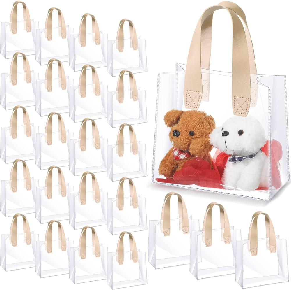 Sweetude 24 Pcs Clear Gift Bags with Handle Plastic Small Transparent Gift Wrap Tote Bag Reusable... | Amazon (US)