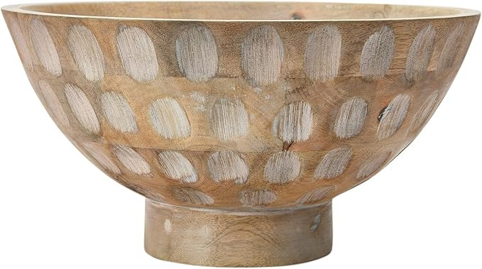 Creative Co-Op Mango Wood Footed Carved Circle Accents and Whitewashed Finish Bowl | Amazon (US)