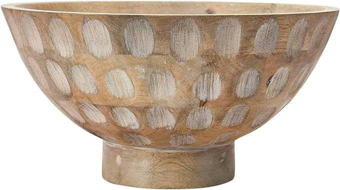 Creative Co-Op Mango Wood Footed Carved Circle Accents and Whitewashed Finish Bowl | Amazon (US)