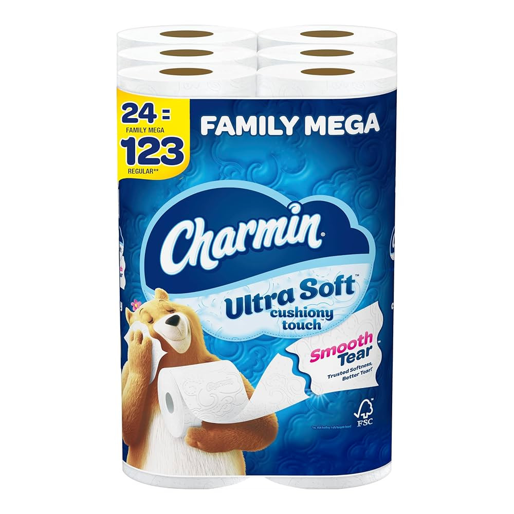 Charmin Ultra Soft Cushiony Touch Toilet Paper, 24 Family Mega Rolls = 123 Regular Rolls | Amazon (US)