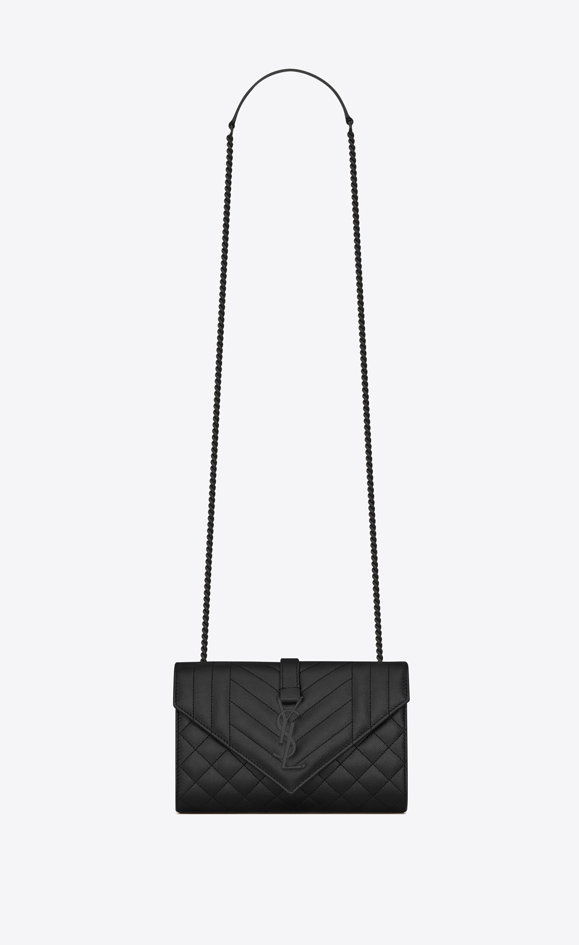 Monogram Envelope Bag Envelope Small Bag In Mix Matelassé Grain De Poudre Embossed Leather Black Onesize | Saint Laurent Inc. (Global)