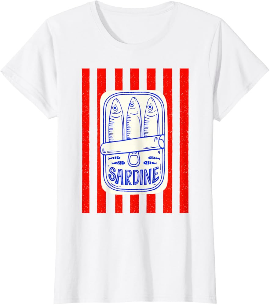Les Sardines red Stripes Fisherman Aesthetic Coastal Sardine T-Shirt | Amazon (US)