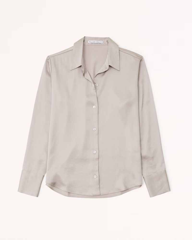 Long-Sleeve Satin Button-Up Shirt | Abercrombie & Fitch (US)