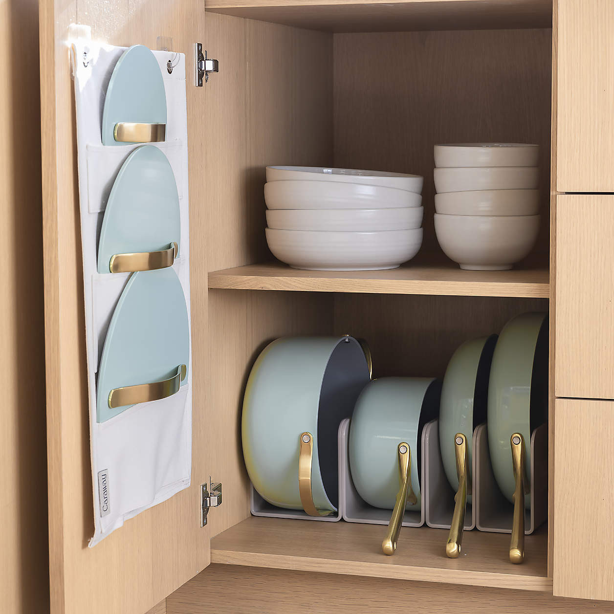 Caraway Cream Ceramic Non-Stick 12-Piece Cookware Set with Gold Hardware + Reviews | Crate & Barr... | Crate & Barrel