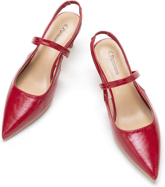 C.Paravano Women's Slingback Pumps | Leather Kitten Heels | Closed Heeled Sandal | Pointed Toe Pu... | Amazon (US)