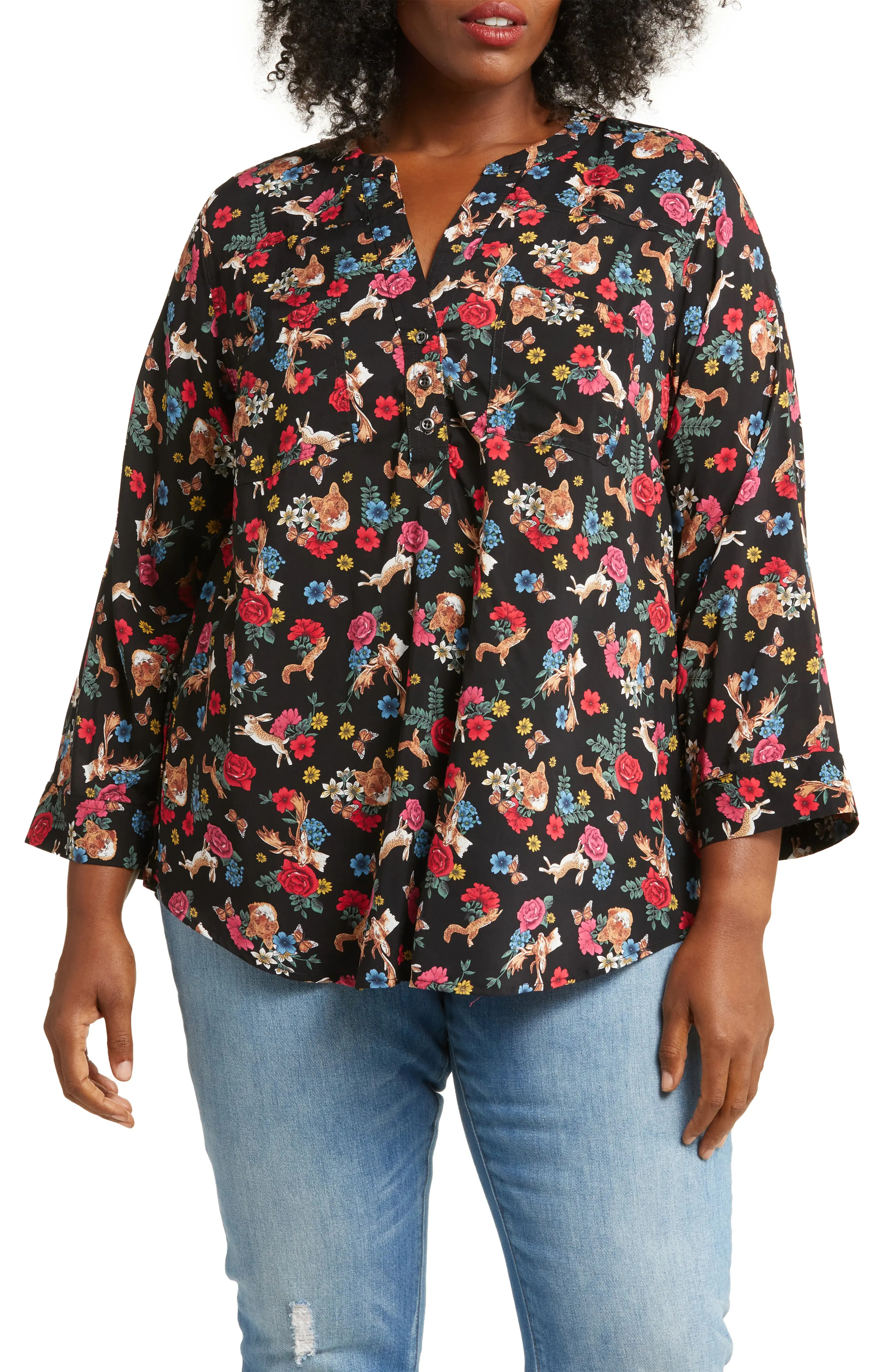 Printed Roll Tab Sleeve Blouse (Women) | Nordstromrack | Nordstrom Rack