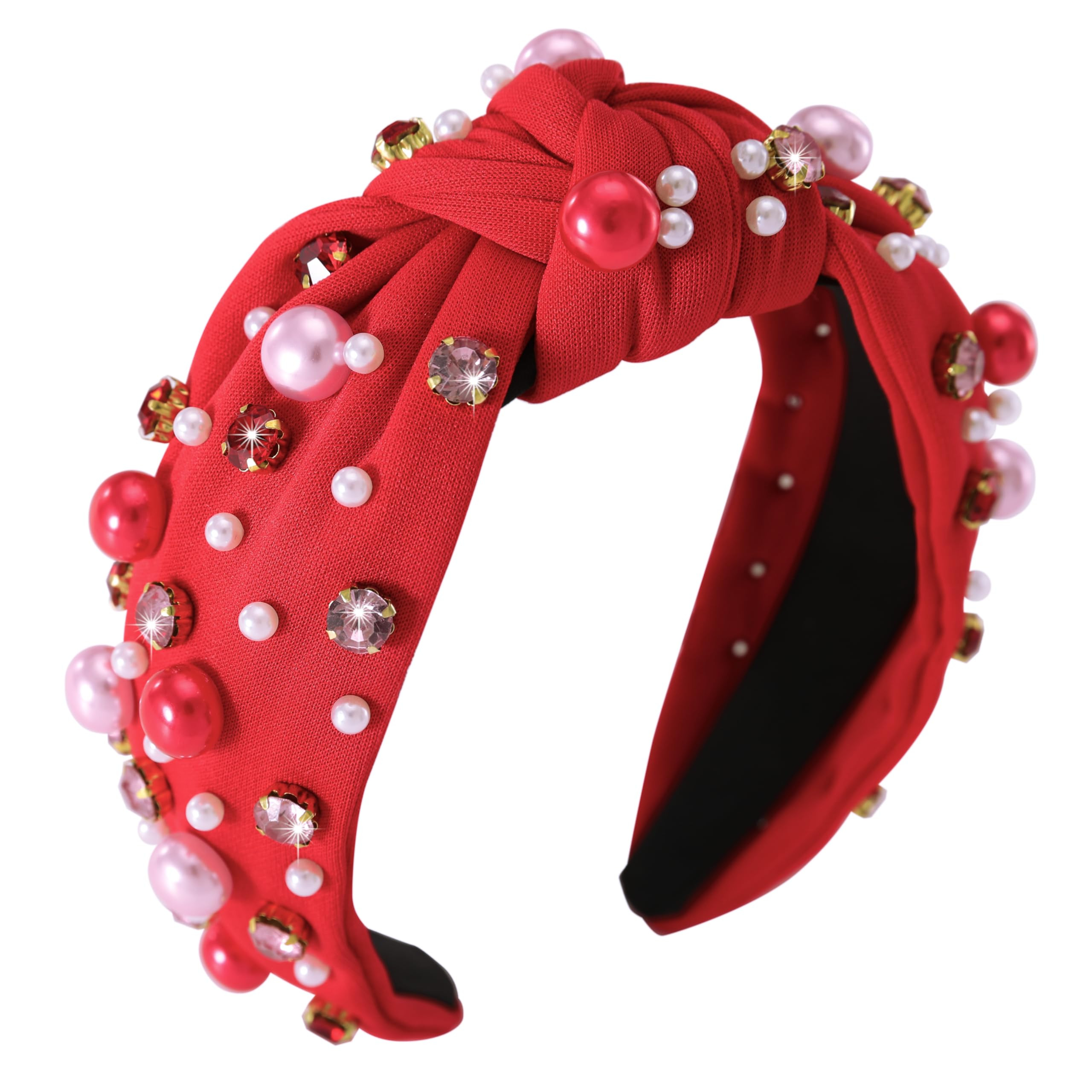 Valentines Day Headband for Women Pearl Rhinestone Knotted Headband Beaded Crystal Jeweled Headba... | Amazon (US)
