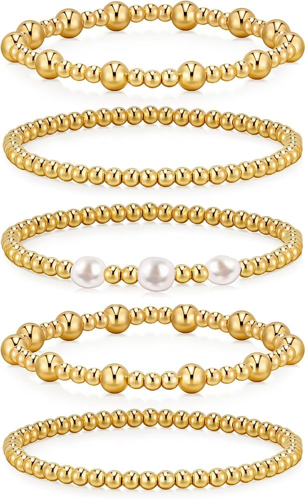 doubgood Gold Bracelets for Women Gold Beaded Bracelets for Women Gold Bracelet Stack 14K Gold Pl... | Amazon (US)