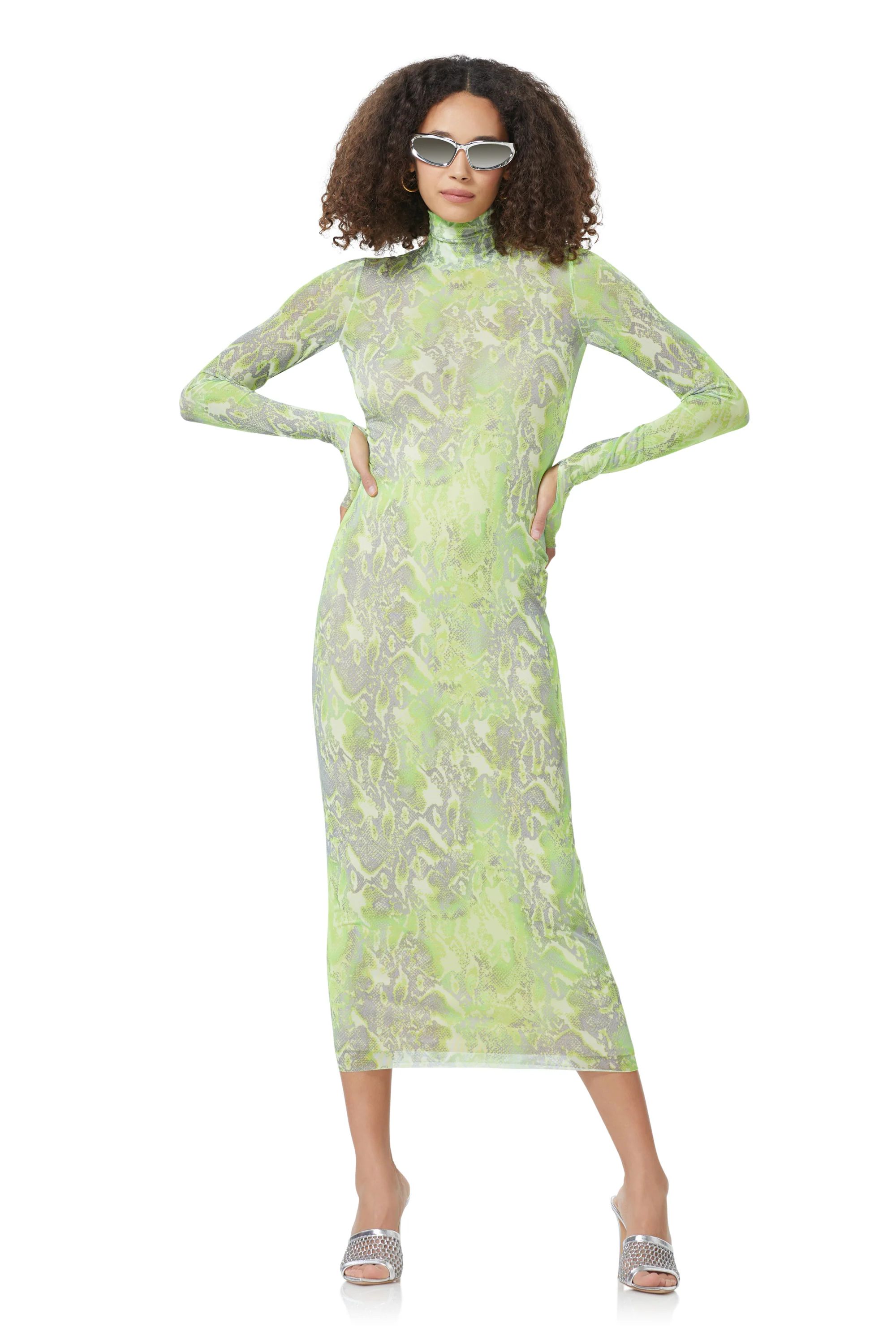 Shailene Dress - Lime Abstract Snake | ShopAFRM