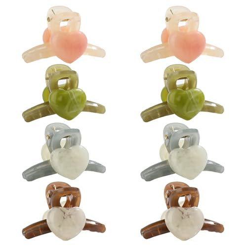 LifeDawn 12pcs Heart Hair Clips, Handmade Plastic Jelly Small Hair Clips for Thin/Medium, Nonslip Jaw Clips Hair Accessories for Women | Amazon (US)