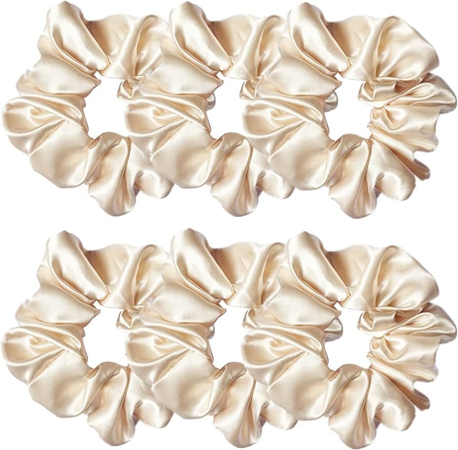 6 Pcs Satin Silk Hair Scrunchies Soft Hair Ties Fashion Hair Bands Hair Bow Ropes Hair Elastic Br... | Amazon (US)
