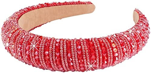Wecoe Red Headband Fashion Rhinestone Headband Women Padded Headband Cute Fancy Bling Diamond Spa... | Amazon (US)