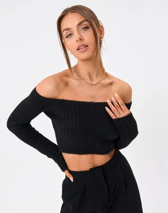 Off Shoulder Long Sleeve Cropped Knit | Glassons (AU & NZ)