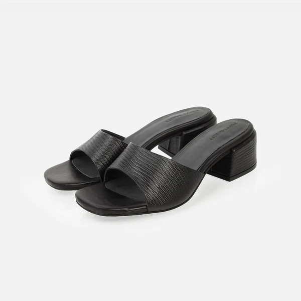 The Charlotte Heeled Sandal Black Lizard | Poppy Barley