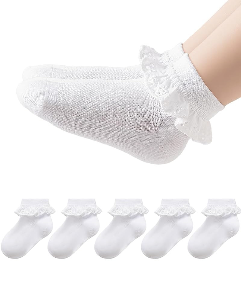 2-8Y Toddler Little Girls Cute White Ruffle Socks Dress Lace Frilly Ankle Cotton School Socks | Amazon (US)