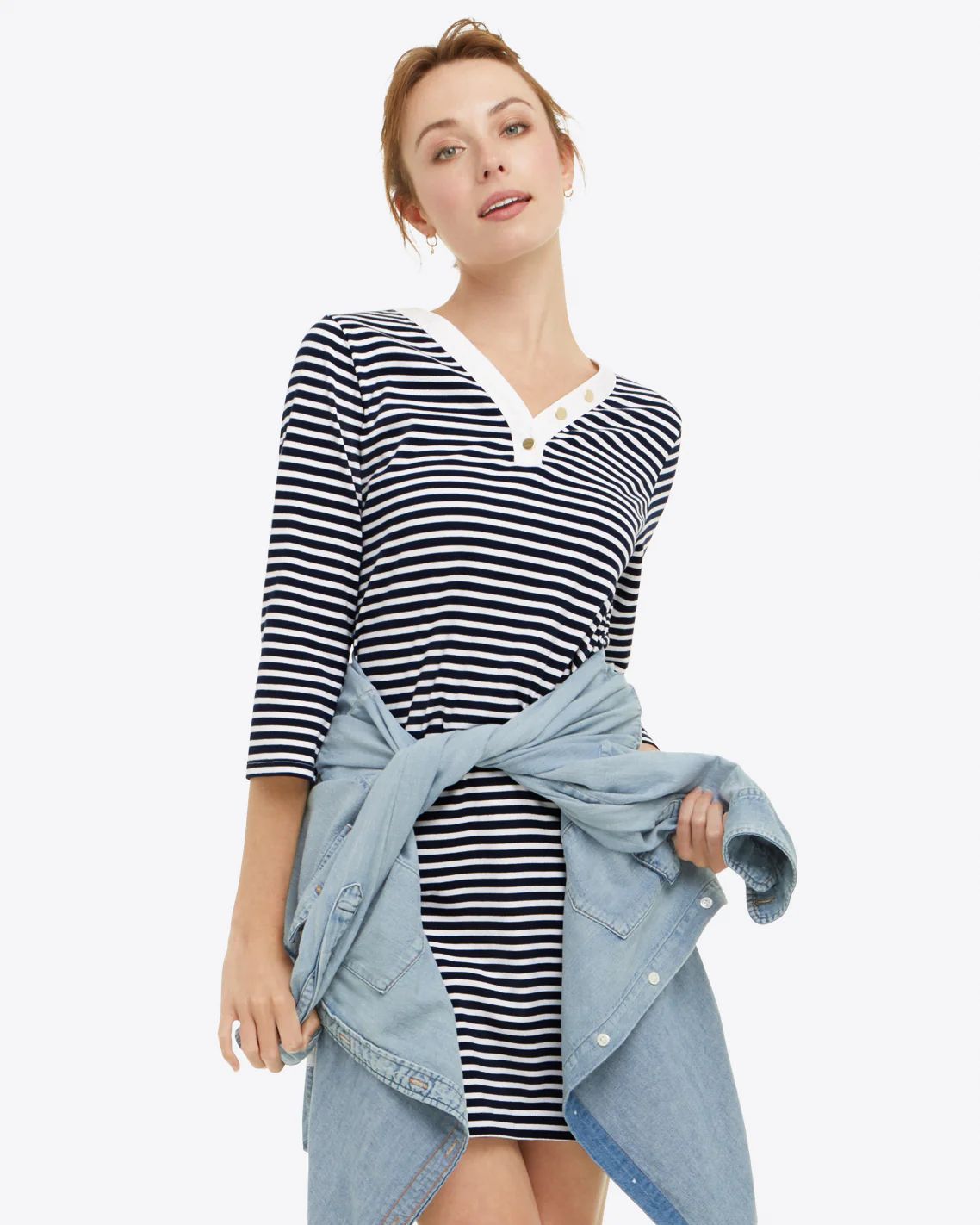 Puff Sleeve T-Shirt Dress in Nautical Stripe | Draper James (US)
