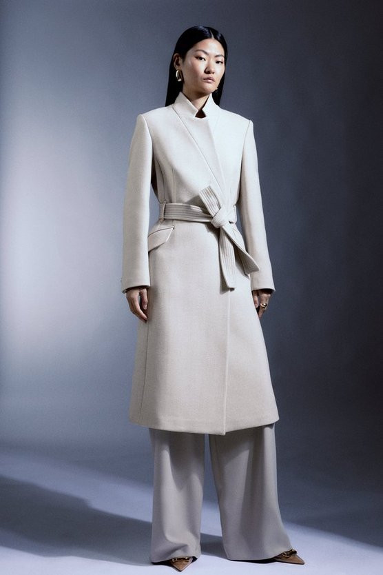 Italian Wool Forever Notch Neck Midi Coat | Karen Millen US