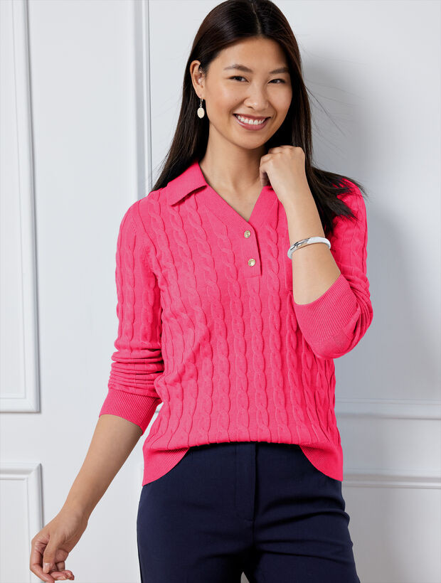 Cable Knit Johnny Collar Sweater | Talbots