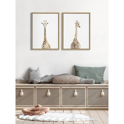 (Set of 2) 18" x 24" Sylvie Giraffe Front and Back by Amy Peterson Art Studio Natural Framed Canvas Set - Kate & Laurel All Things Decor | Target