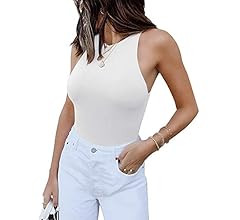 ReoRia Women's Sexy Sleeveless Racer Back Halter Neck Bodysuit Tank Tops | Amazon (US)
