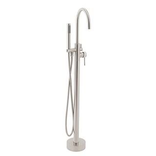 AKDY 1-Handle Freestanding Floor Mount Tub Faucet Bathtub Filler with Hand Shower in Brush Nickel... | The Home Depot