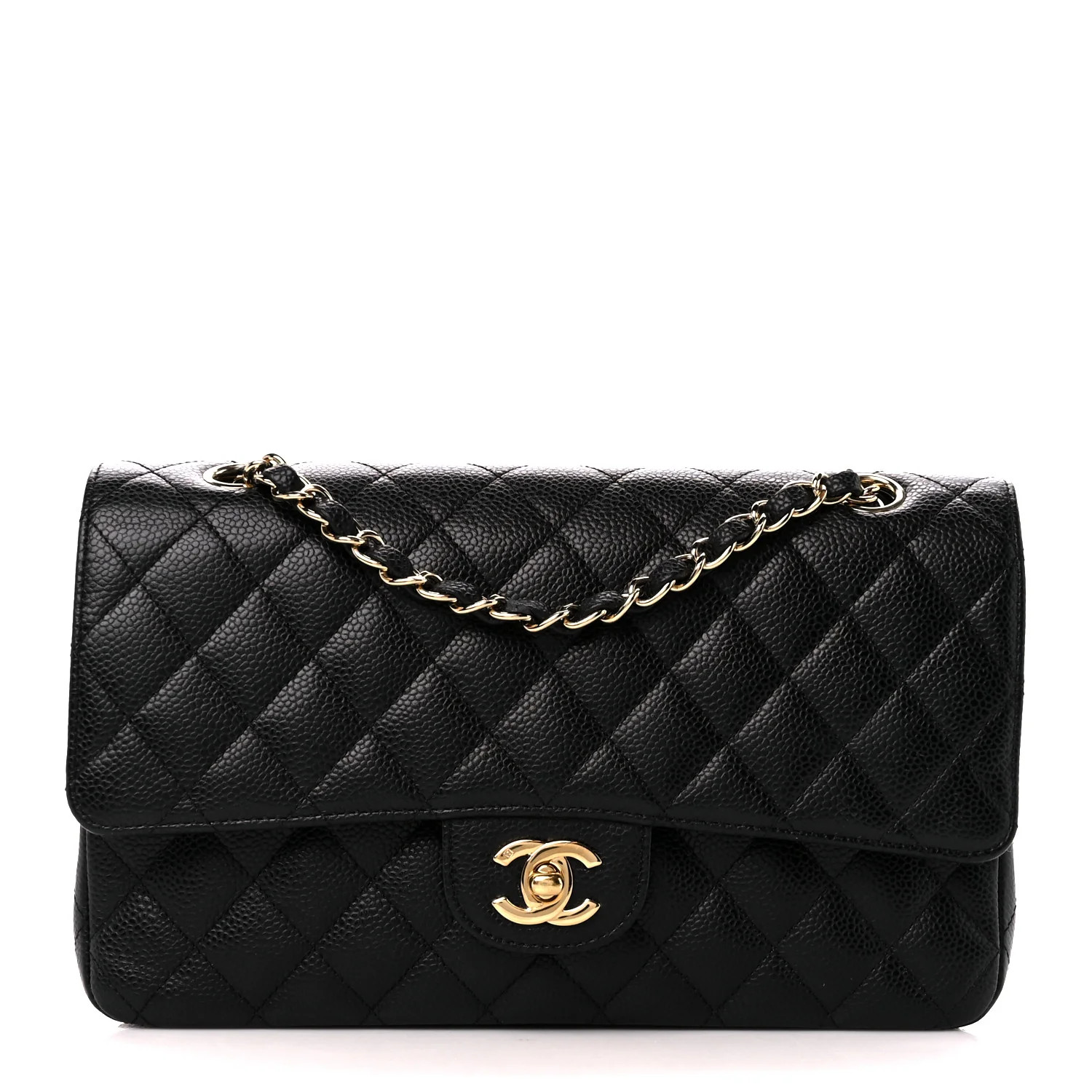 Caviar Quilted Medium Double Flap Black | FASHIONPHILE (US)