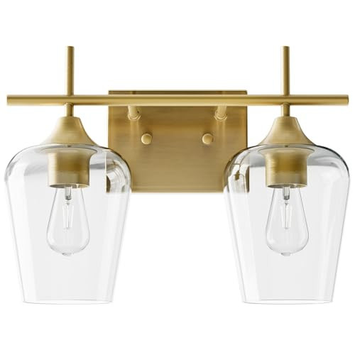 VONLUCE Bathroom Vanity Light, 2-Light Bathroom Light Fixture Over Mirror, Vanity Light Fixtures with Clear Glass, Modern Wall Sconce for Bathroom Bedroom Hallway Kitchen, Brushed Gold | Amazon (US)