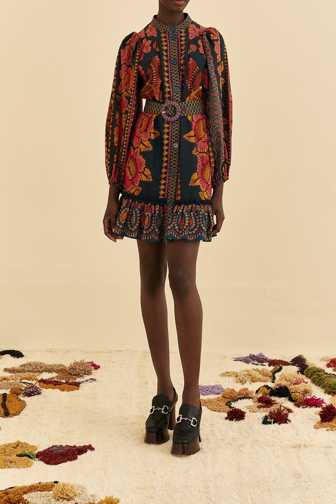 Teal Ainika Sparkle Puff Sleeve Mini Dress | FarmRio (US)