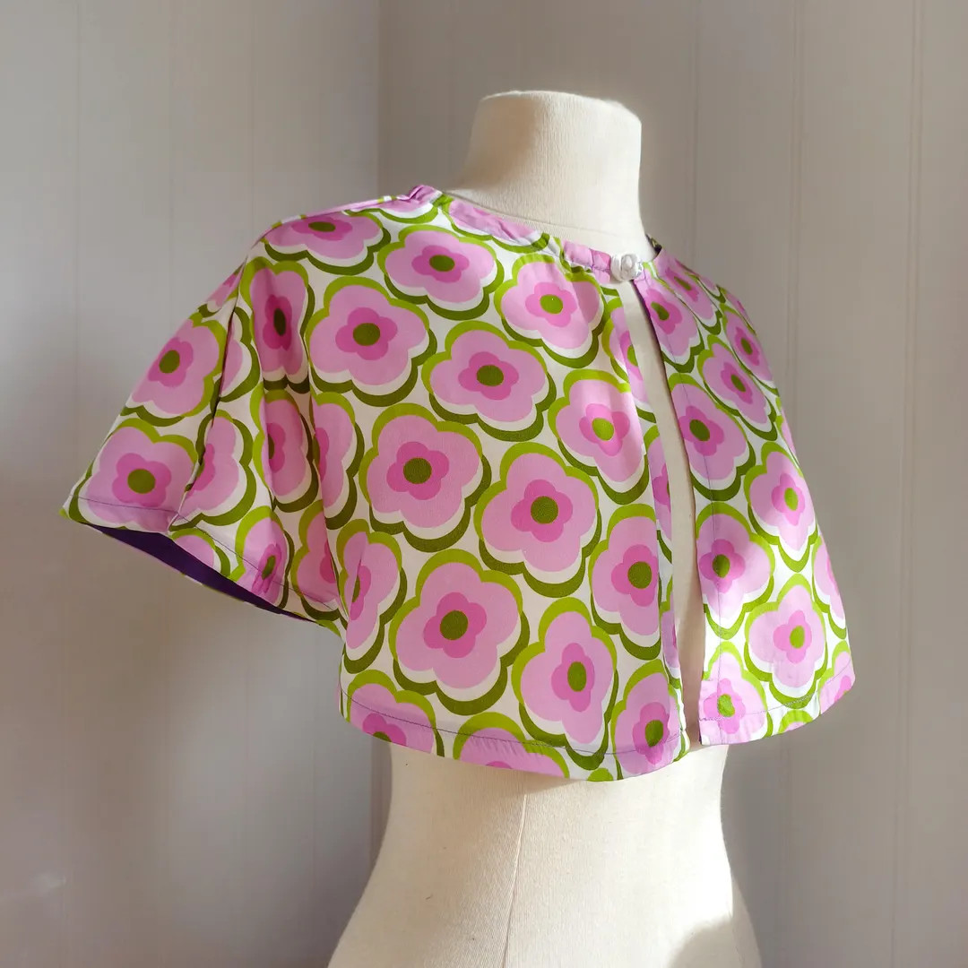 The Mary Cape - Retro purple, green, and white flower print short festival cape | Etsy (US)