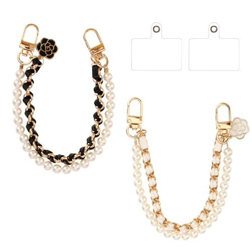 COMNICO 2 Pcs Anti-Lost Phone Wrist Strap - Double Chains Hand Charm With Aesthetic Pearl Beaded Design - Cute Decoration for Keychain, Wallet, and Camera | Amazon (US)