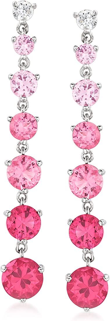 Ross-Simons 4.50 ct. t.w. Simulated Pink Sapphire and .20 ct. t.w. CZ Drop Earrings in Sterling S... | Amazon (US)