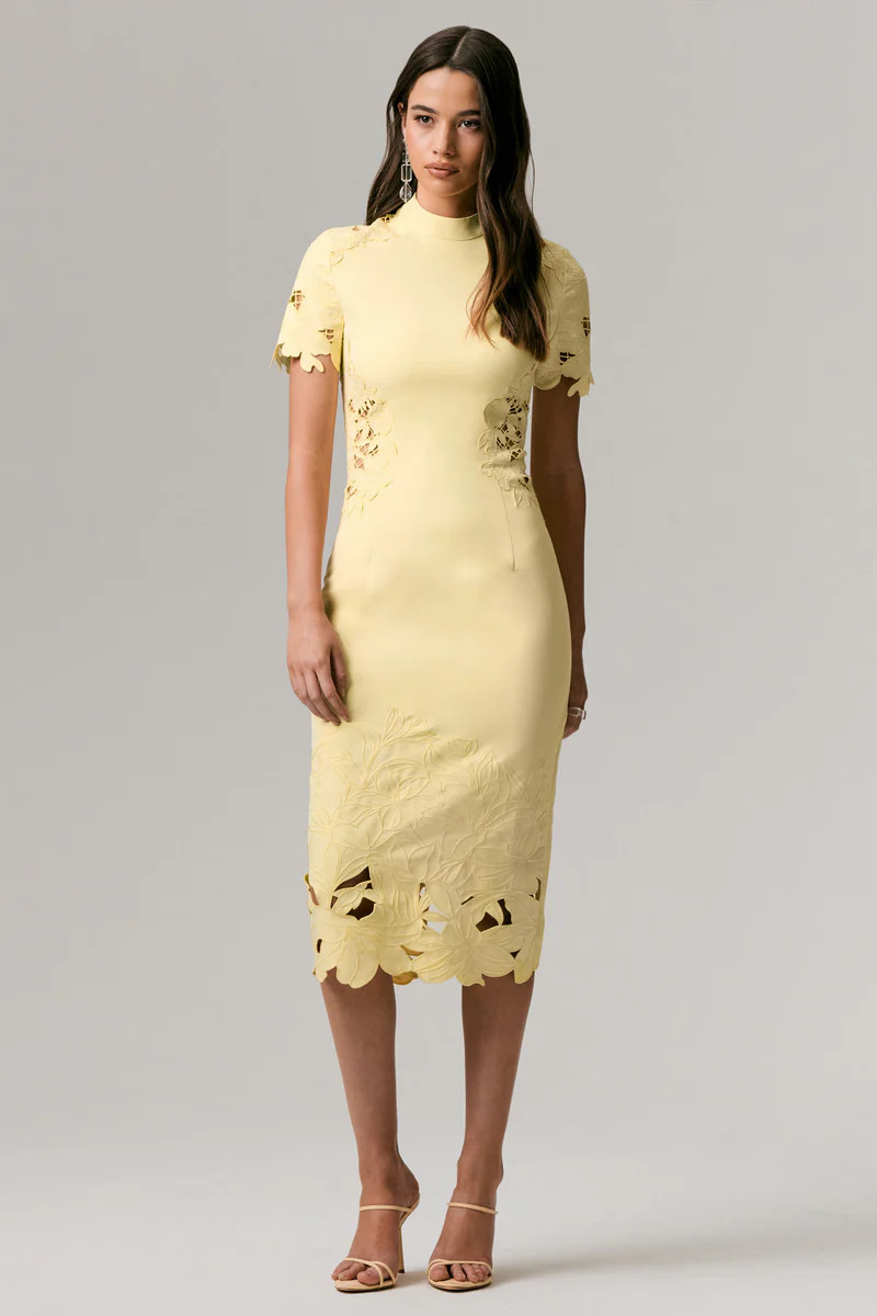 Guest List  Lemon High-Neck Midi Dress With Cut-Out Crochet Detailing | Club L London