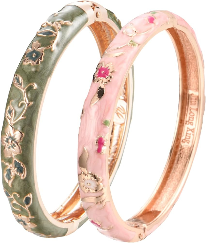 UJOY Cloisonne Bracelet Butterfly Gold Hinge Indian Cuff Bangle Enameled Jewelry Flower Bracelets... | Amazon (US)