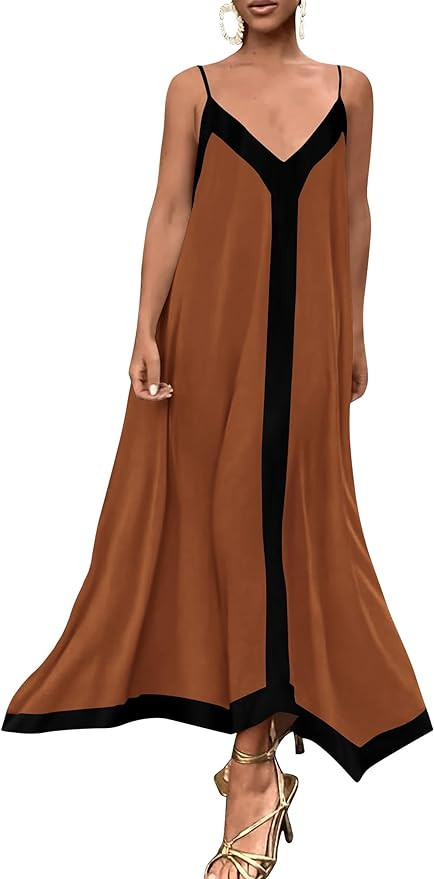 PRETTYGARDEN Women's Elegant Summer Dress V Neck Spaghetti Strap Flowy Maxi Cocktail Party Dresse... | Amazon (US)