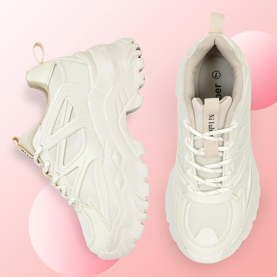 Chunky Sneakers for Women Platform White Mesh Dad Walking Shoes Comfortable Breathable Casual Fas... | Amazon (US)