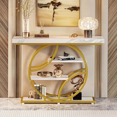 Entryway Console Table With Marble Top – White Marble/Gold | Wayfair North America